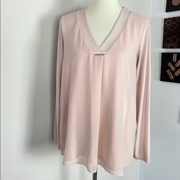 Calvin Klein V Neck Blouse Front Plank Size M Rose Pale - Picture 1 of 6